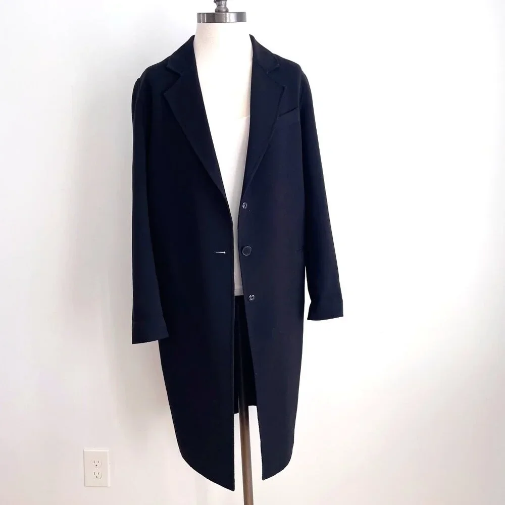 Sandro Paris Long Black Coat Single Breasted 1-Button Size 8 Medium / Large - Picture 3 of 14